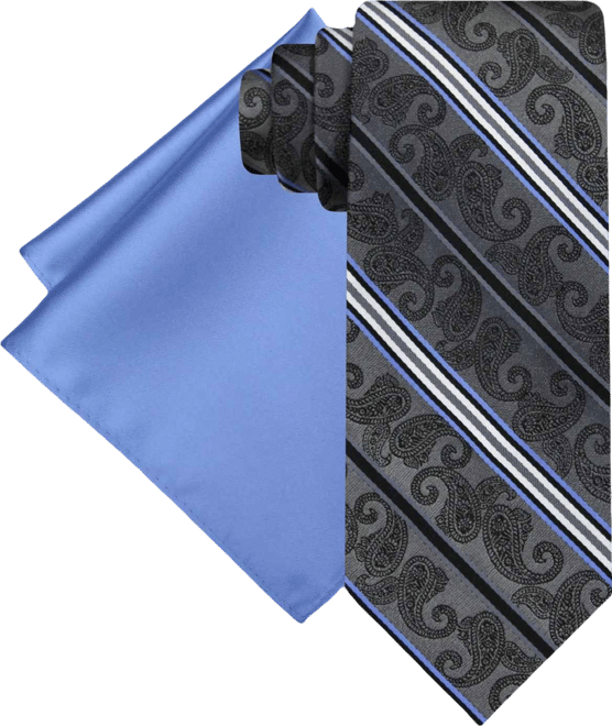 Men's Stripe Paisley Tie & Solid Pocket Square Set