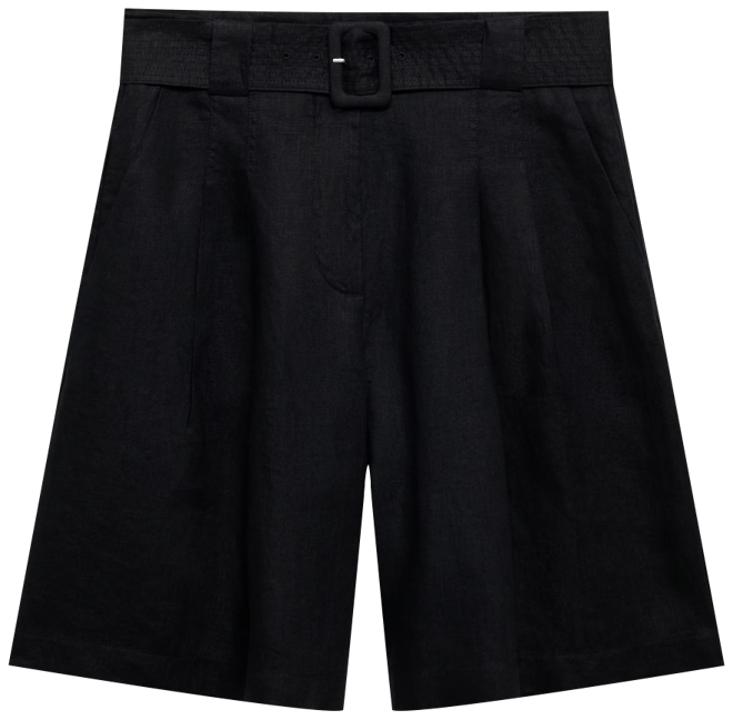 Women's Belt Linen-Blend Bermuda Shorts