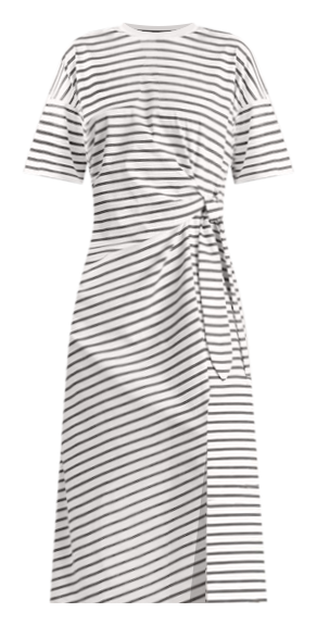 Crew Neck Drop Shoulder Tie Side Jersey Dress in Black