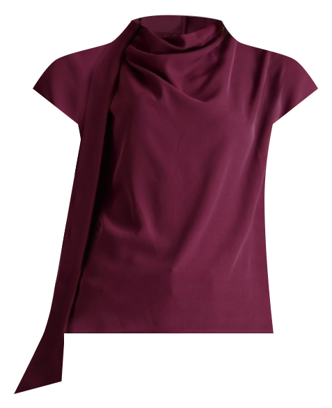 Recycled Poly Blend Cowl Neck Tie Top in Aubergine