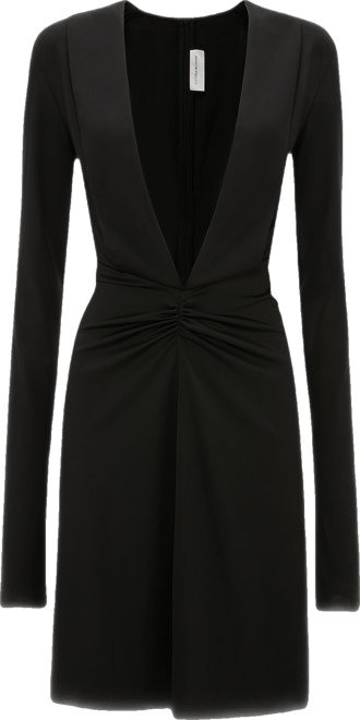 Long Sleeve V-Neck Mini Dress In Black – Victoria Beckham Inc