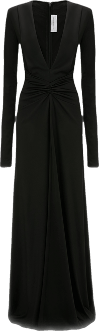 国内発| VICTORIA BECKHAM ディープVネック ロングドレス Long Sleeve Deep V-Neck Gown In Black – Victoria Beckham Inc