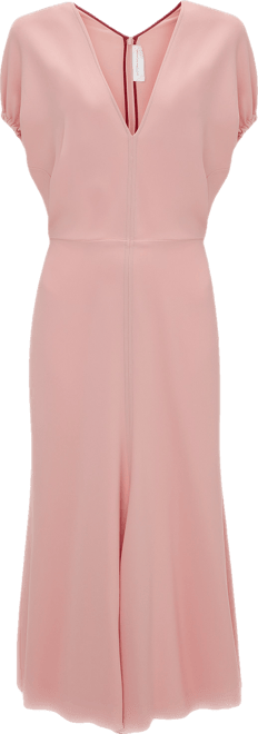 Blouson Detail Midi Dress In Antique Pink