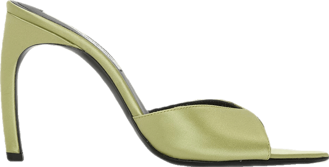 Harlow Open Toe Mule In Pale Green Satin