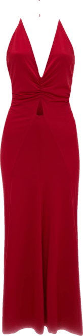 V-Neck Ruched Cami Midi Dress In Rose