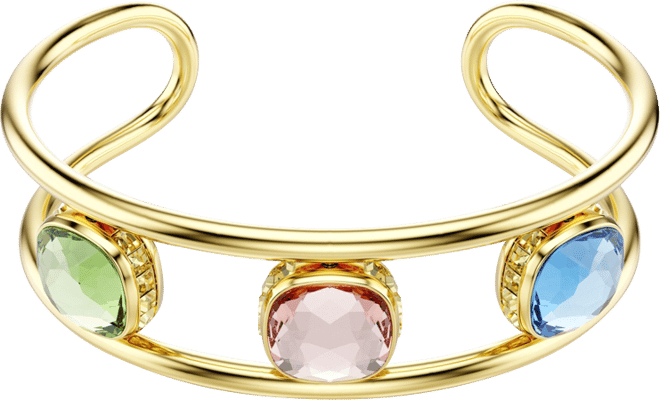 Chroma Cushion Cut Green Gold-Tone Plated Cuff Bracelet