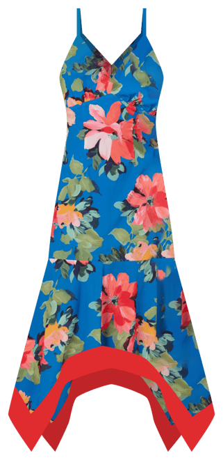 【海外限定】AdriannaPapell ドレス☆Blue Handkerchief Floral Adrianna Papell Women's Floral Handkerchief-Hem Midi Dress