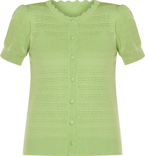 Women's Pointelle Scalloped Placket Cardigan Sweater