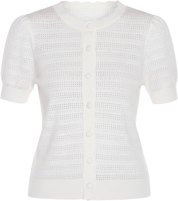 Women's Pointelle Scalloped Placket Cardigan Sweater