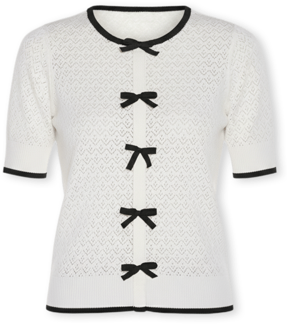 Women's Bow Detail Pointelle Short Sleeve Sweater