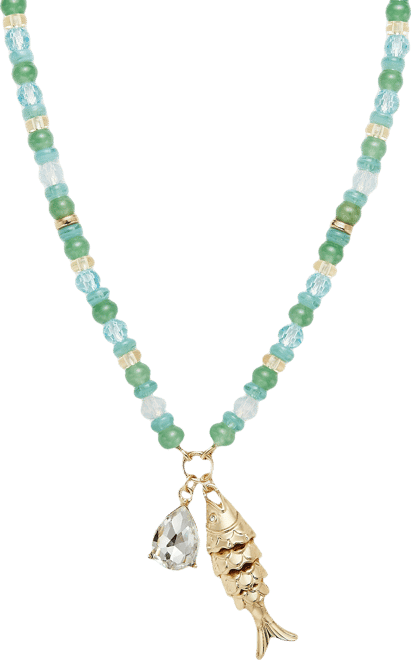 Gold-Tone Shaky Fish Mixed Bead Pendant Necklace, 32" + 3" extender, Exclusively at Macy's