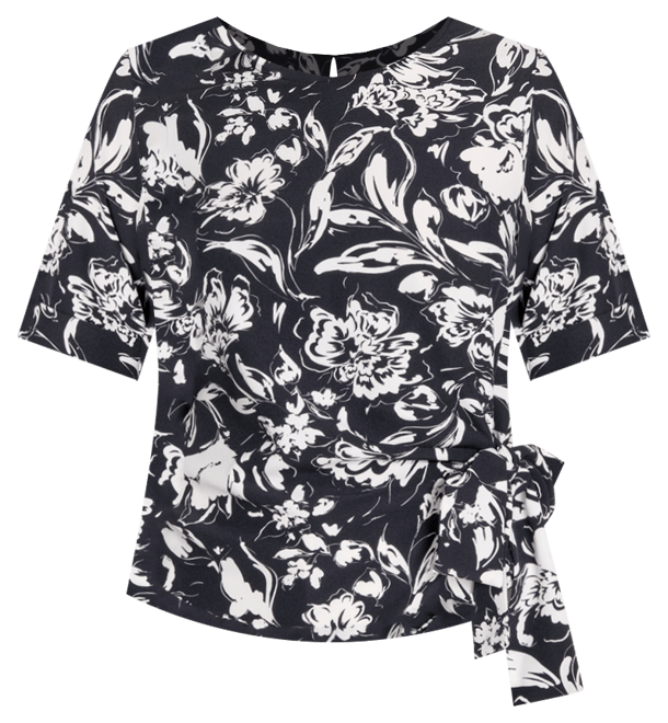 売れ筋商品|||トミー ヒルフィガー カットソー トップス レディース Women's Floral Tie-Waist Short-Sleeve Top Midnight/ Ivory Tommy Hilfiger Women's Floral Tie-Waist Short-Sleeve Top