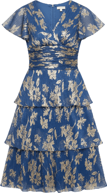 SL Fashions Women's Floral Surplice-Neck Tiered Dress - Macy's