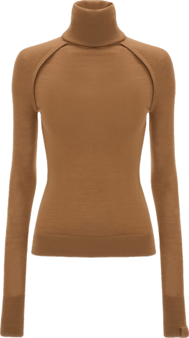 High Neck Top In Dark Camel