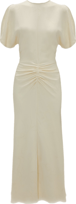 Gathered Waist Midi Dress In Ivory