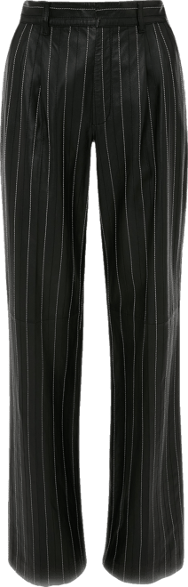 Double Pleat Leather Trouser In Black-Ivory