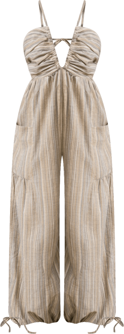 Women's Striped Plunge Loose Leg Jumpsuit