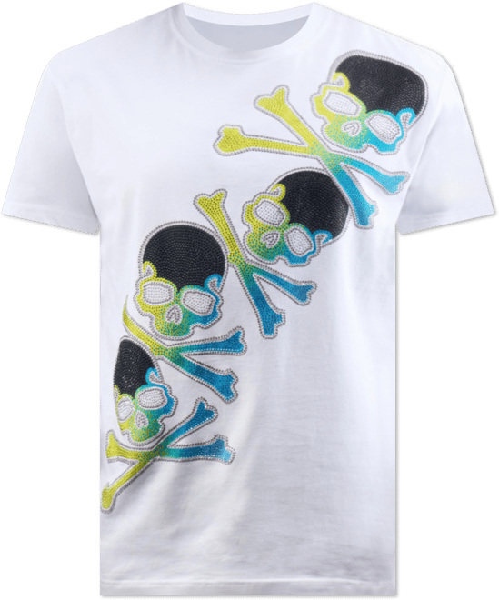 Men's Four Skull Rhinestone Crew T-Shirt