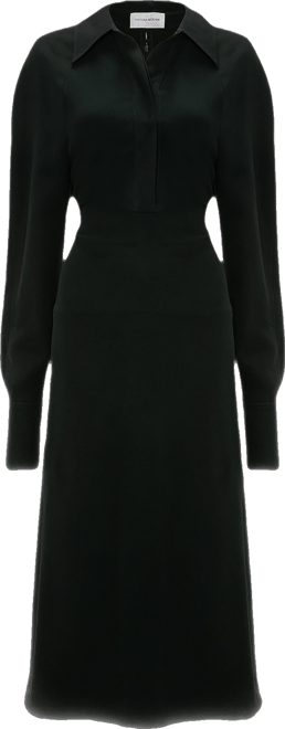 Long Sleeve Polo Collar Midi Dress In Black – Victoria