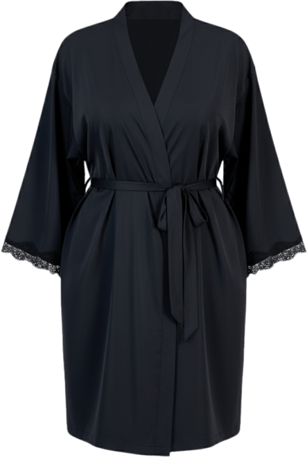 Plus Size Lace-Trim Satin Wrap Robe, Exclusively at Macy's