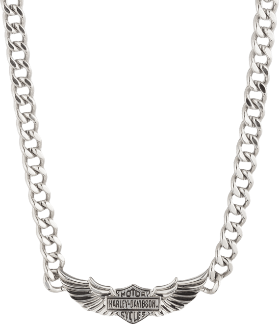 Men's 24" Bar & Shield Wings Curb Chain Necklace