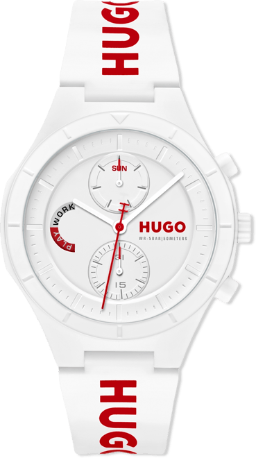 Men's Lit Multi Quartz Multifunction White Silicone Watch, 44mm