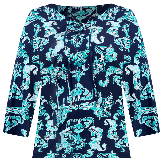 売れ筋商品|||ジェイエムコレクション カットソー トップス レディース Plus Size Printed Lace-Up Split-Neck Top, Exclusively at Macy's Coffee Cake Combo JM Collection Plus Size Printed Lace-Up Split-Neck Top