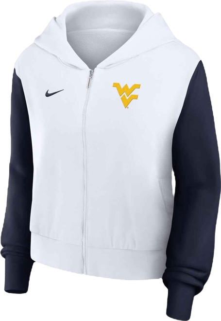 Women's White West Virginia Mountaineers Cropped Beyond Capability Color-Block Script Full-Zip Hoodie