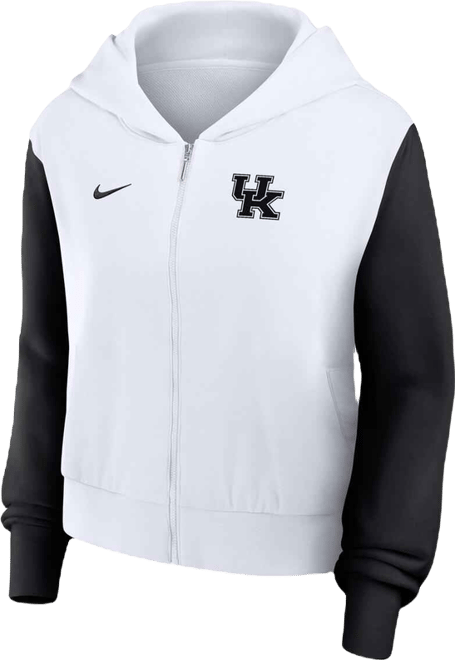 Women's White Kentucky Wildcats Cropped Beyond Capability Color-Block Script Full-Zip Hoodie
