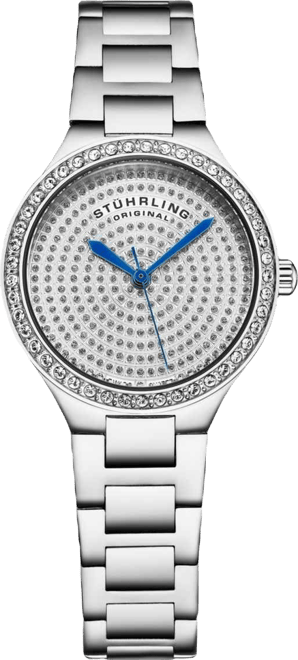 Original Women's Quartz Watch – Silver Dial with Swarovski Crystals & Triple-Row Stainless Steel Bracelet