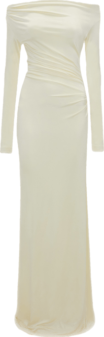 Off-Shoulder Draped Gown In Ivory