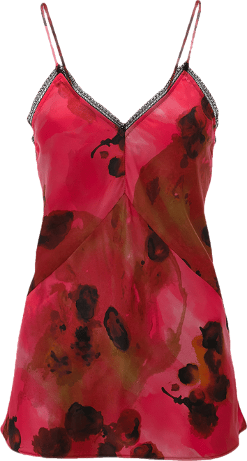 Lace Detail Cami Top In Raspberry Floral Print