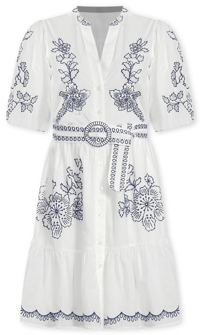 eliza j floral a line dress Eliza J Embroidered Cotton Floral Print Split V Neck Short Sleeve A-Line  Dress