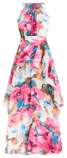 Petite Floral Halter Ruched-Waist Gown