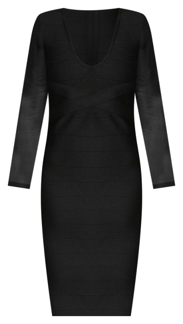 Women's V-Neck Bandage Dress with Illusion Sleeve