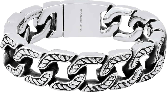 Men's Heavy Oxidized Stainless Steel Accented Cuban Link Chain Bracelet