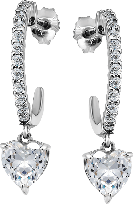 Cubic Zirconia Heart Hoop Earrings (3-1/20 ct. t.w.) in 18k Gold over Sterling Silver
