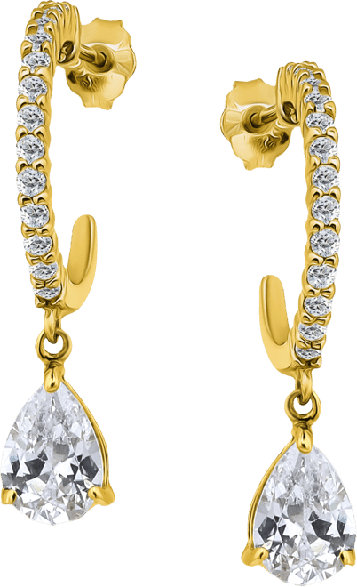 Cubic Zirconia Pear Hoop Earrings (2-5/8 ct. t.w.) in 18k Gold over Sterling Silver