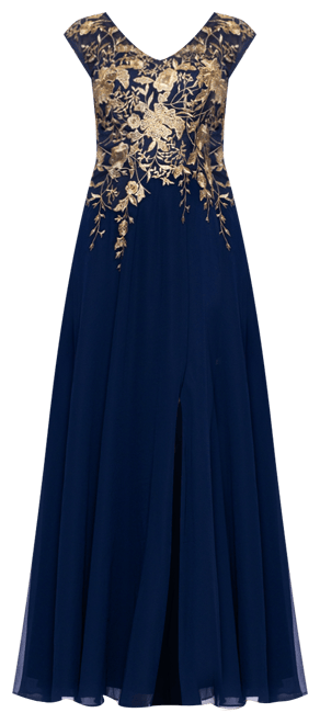 Women's Embroidered V-Neck Front-Slit Gown