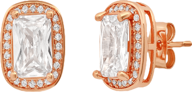 Women's 18K Rose Gold Plated Brass Simulated Emerald Cut Diamonds Stud Earrings