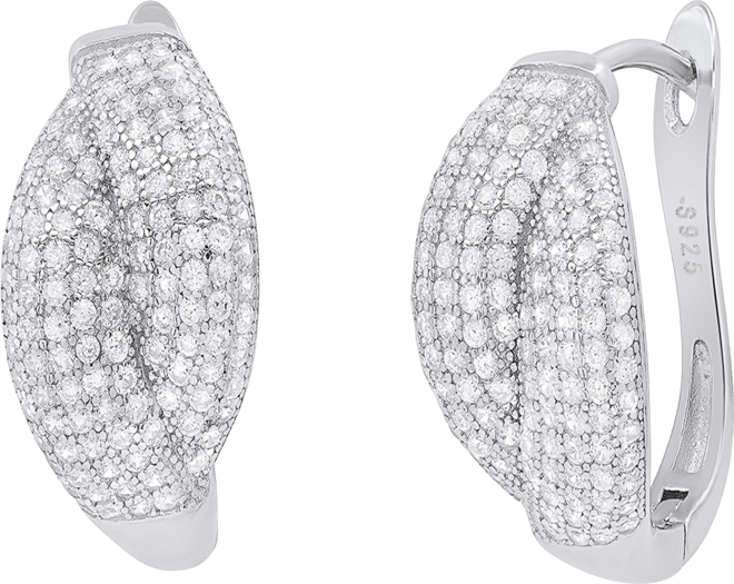Women's Sterling Silver and Simulated Diamonds Braid Hoops Earrings