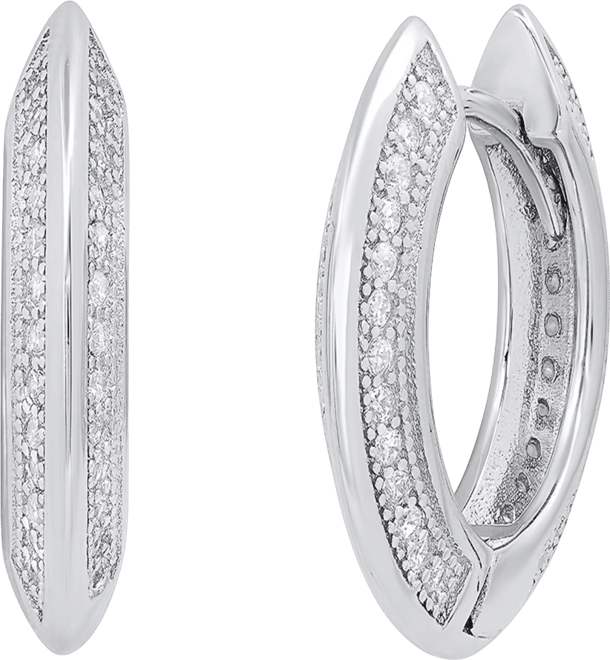 Women's Sterling Silver and Simulated Diamonds Flat Huggie Earrings