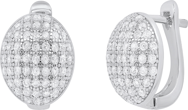 Women's Sterling Silver and Simulated Diamonds Dot Huggie Earrings