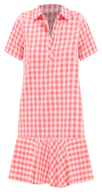 Orange and Pink Seersucker Short Sleeve May Dress