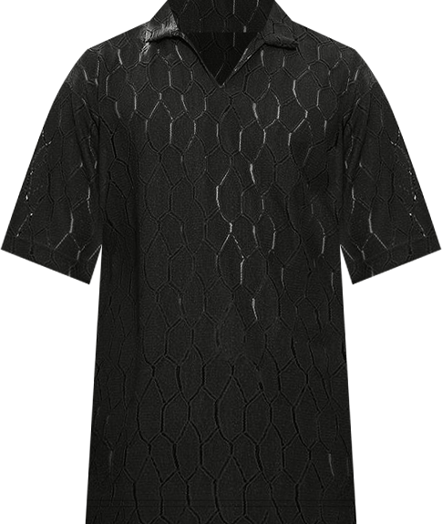 Men's Onyx Black Honeycomb-Knit Polo T-Shirt