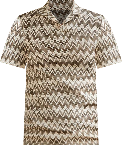 Men's French Beige & Off White Zig-Zag Knit Polo T-Shirt