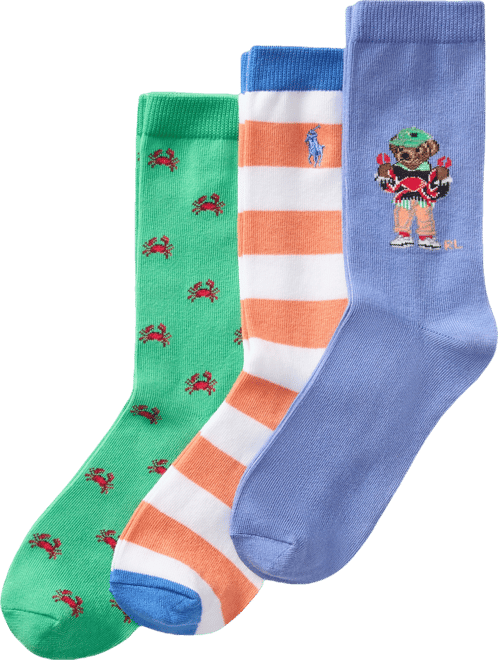 Little & Big Boys Crab Bear Crew Socks, 3-Pack