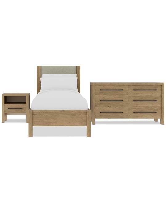 Davie 3-Pc. Twin Set (Upholstered Bed, Dresser & 1-Drawer Nightstand)