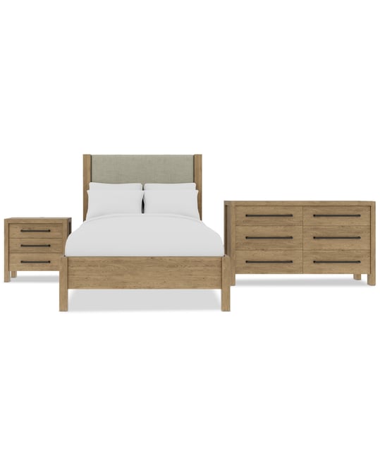Davie 3-Pc. Full Set (Upholstered Bed, Dresser & 3-Drawer Nightstand)