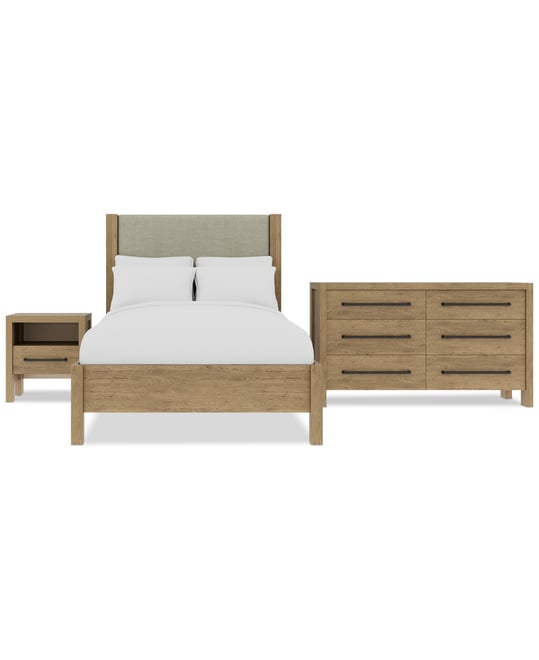 Davie 3-Pc. Full Set (Upholstered Bed, Dresser & 1-Drawer Nightstand)
